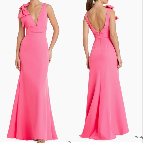 NEW Mac Duggal Bow Shoulder V-Neck sleeveless Pink Gown Size 6